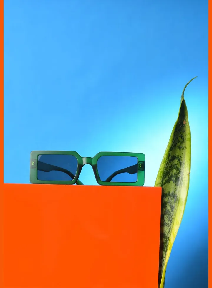 Women Black Lens Green Rectangle Sunglasses