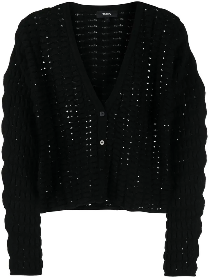 waffle-knit V-neck cardigan