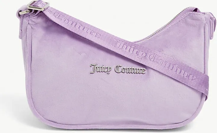 Womens Purple Logo-plaque Velour Shoulder bag