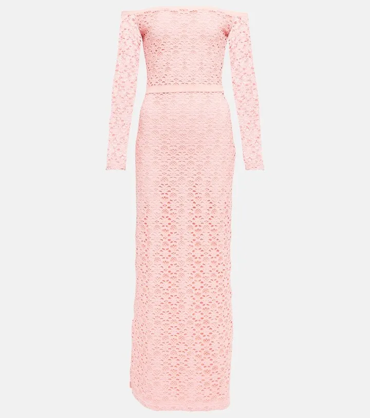 Off-shoulder lace midi dress