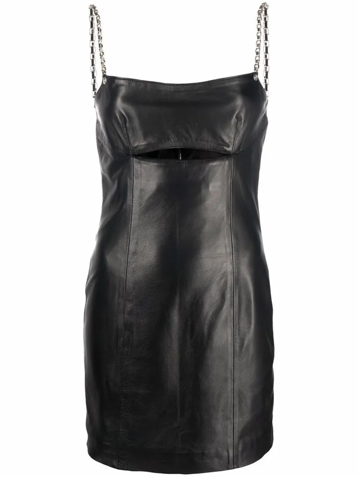 Cut-Out Detail Leather Mini Dress
