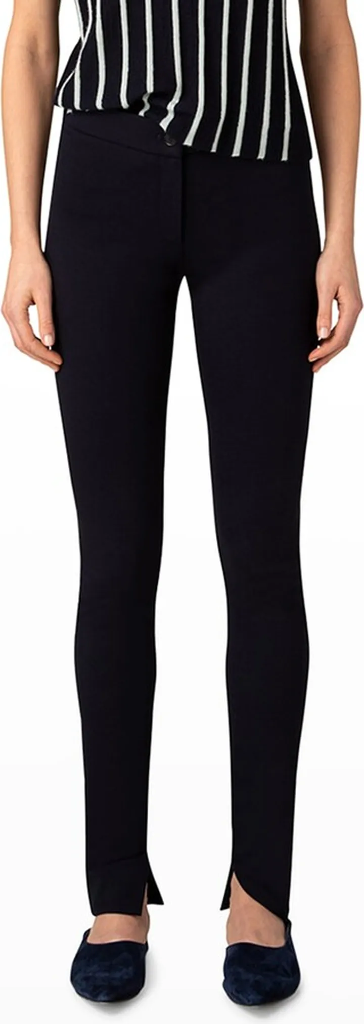 Suede Leather Skinny-Leg Slit-Hem Pants