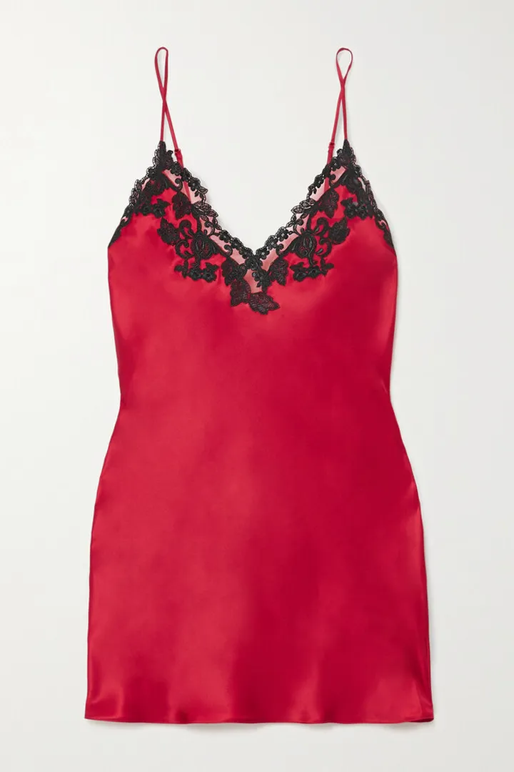 La Perla - Maison Embroidered Lace-trimmed Silk-satin Chemise - 1