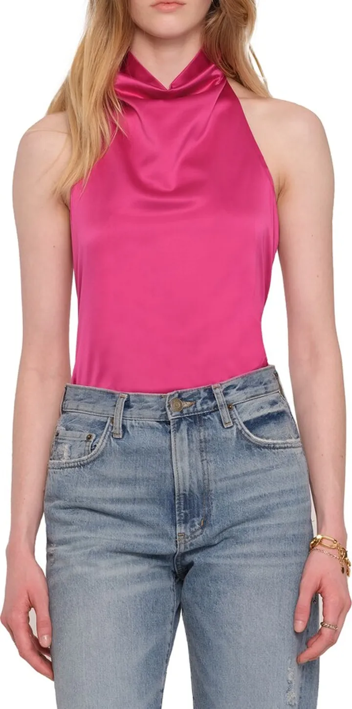 Olive Satin Halter Blouse