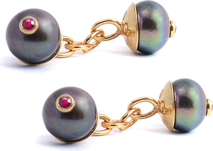 Lee Renee - Peacock Pearl & Ruby Cufflinks - Gold
