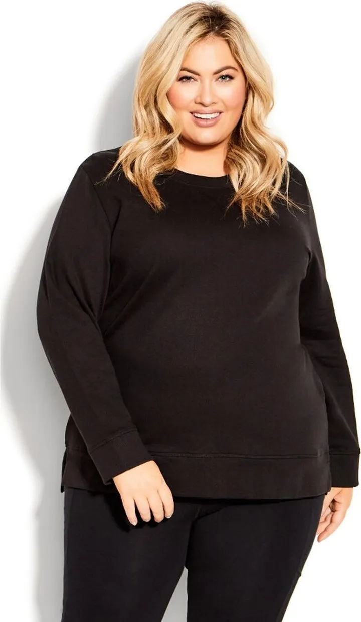 AVENUE Womens Plus Long Sleeve Crew Blouse - Black 20W