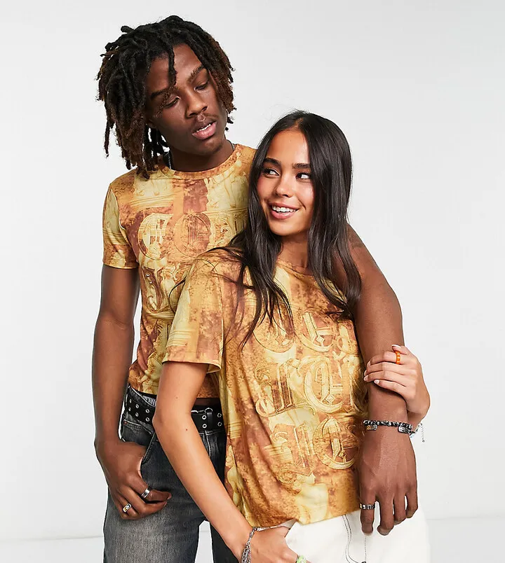 COLLUSION Unisex applique T-shirt in Renaissance print