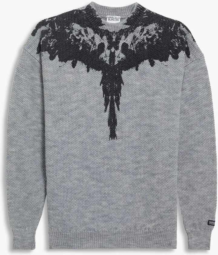 Tempera Wings printed waffle-knit wool sweater