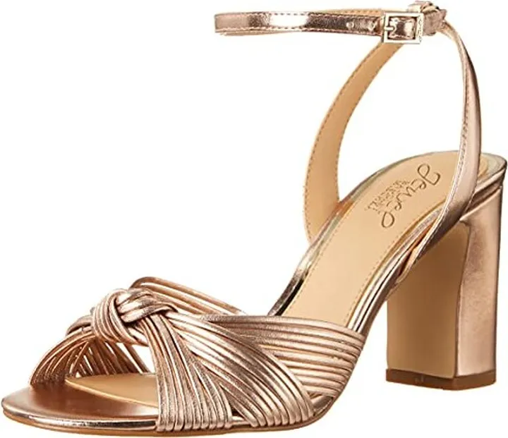 Jewel Badgley Mischka Christen Metallic Knotted Block Heel Sandal