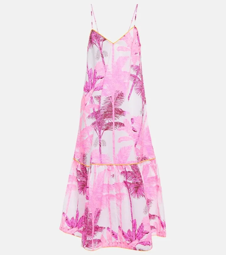 Printed cotton slip midi dress