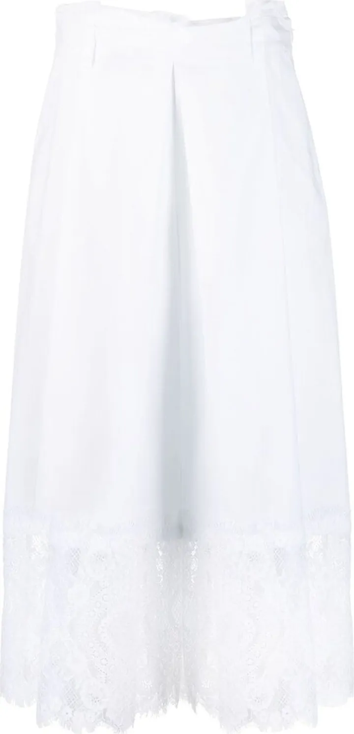 Floral-Lace Belted Cropped Trousers