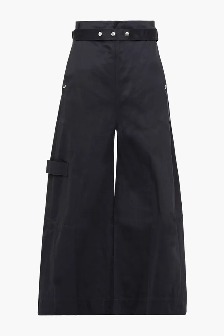 Belted cotton-twill wide-leg pants