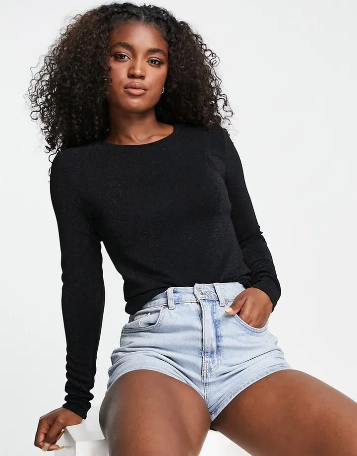Pieces Narita long sleeve jersey top in black