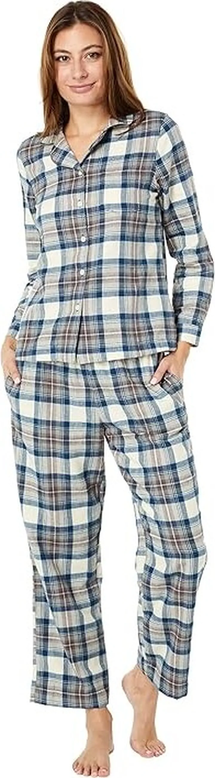 L.L.Bean Petite Scotch Plaid Flannel Pajamas Plaid (Indigo Tartan) Women's Pajama Sets