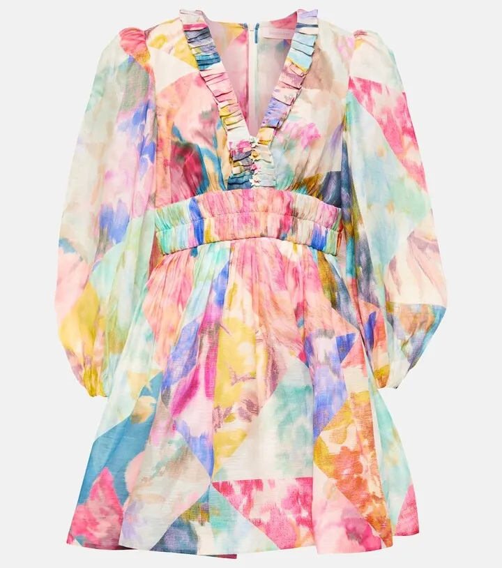 Floral linen and silk minidress