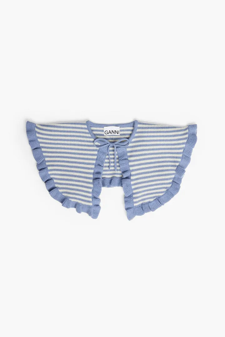Striped ruffled wool and cashmere-blend collar