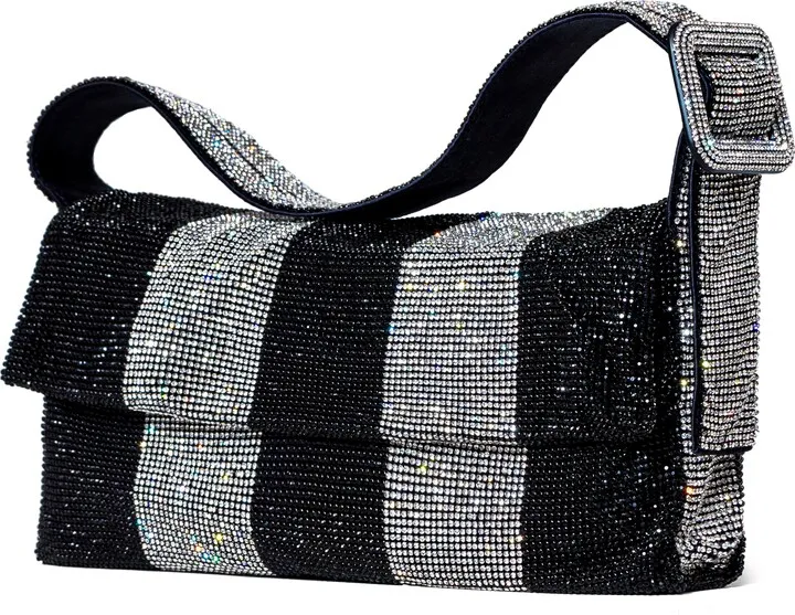 Vitty La Grande Stripe Crystal Mesh Shoulder Bag