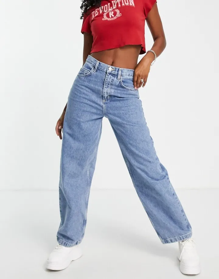Topshop baggy jeans in mid blue