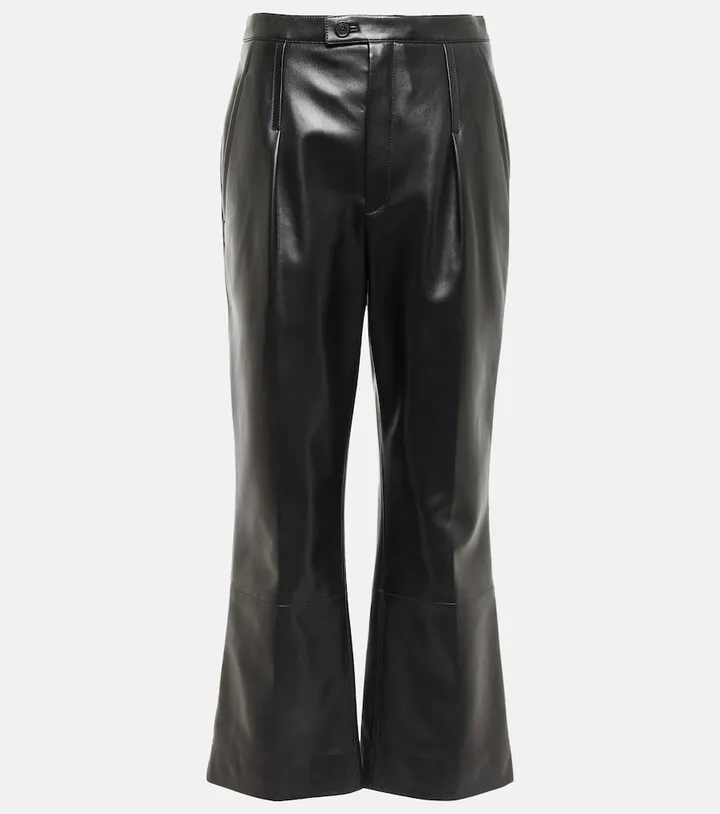 Leather straight cropped pants