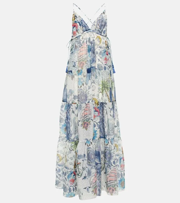 Floral cotton and silk maxi dress