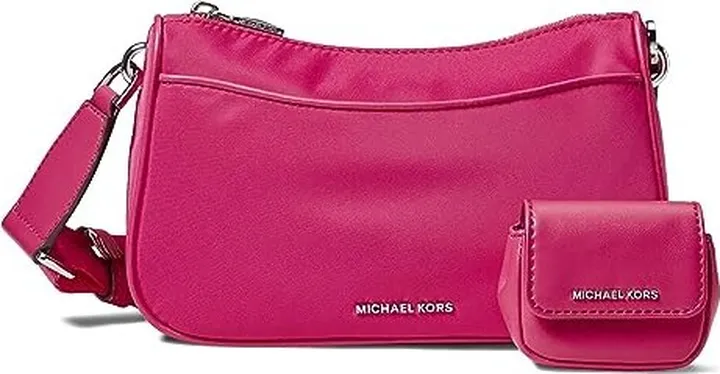 MICHAEL Michael Kors Jet Set Medium Top Zip Pouch Crossbody with Strap (Cerise) Handbags