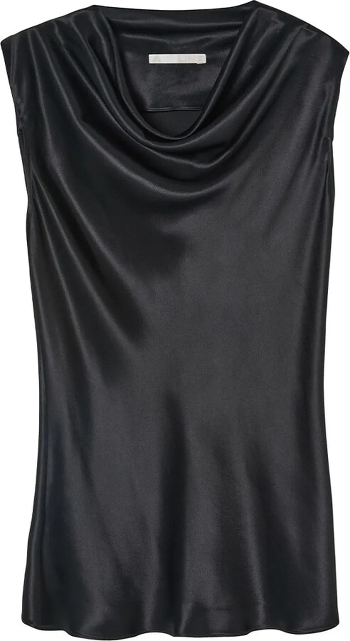 A LINE - Black Draped Collar Bias-Cut Tank Top