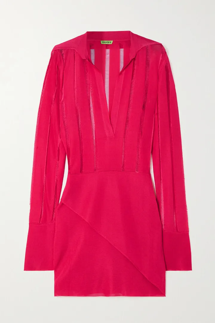 GAUGE81 - Beni Draped Open-knit Mini Shirt Dress - Pink