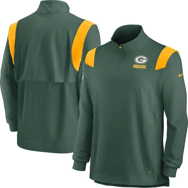 Men's Nike Green Green Bay Packers Sideline Coach Chevron Lockup Quarter-zip Long Sleeve Top