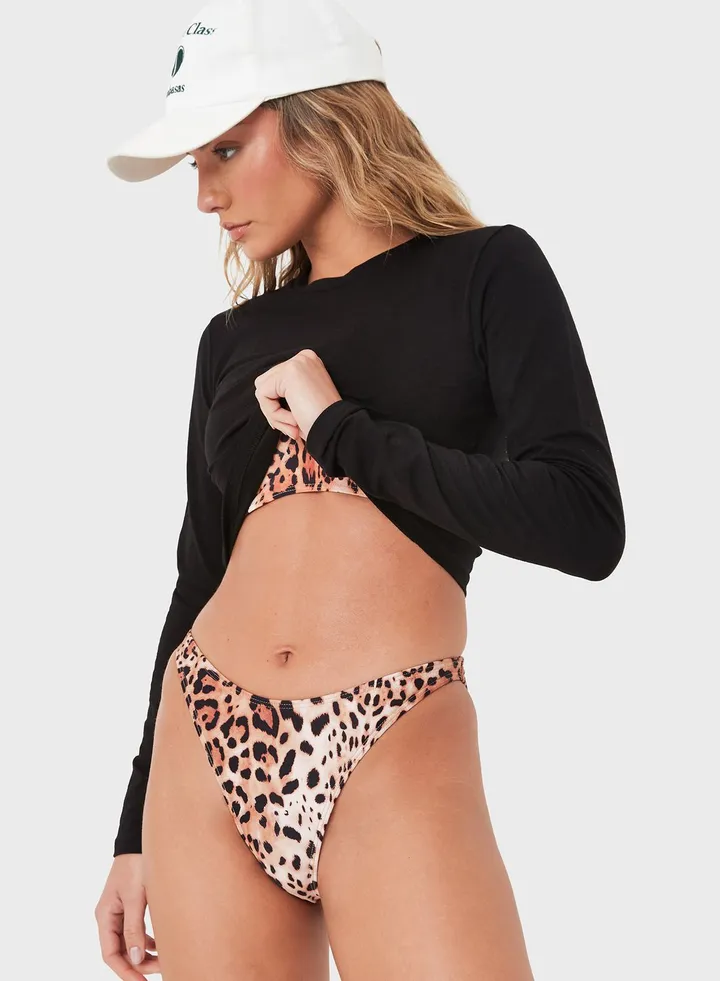 Leopard Print High Leg Boomerang Bikini Bottom