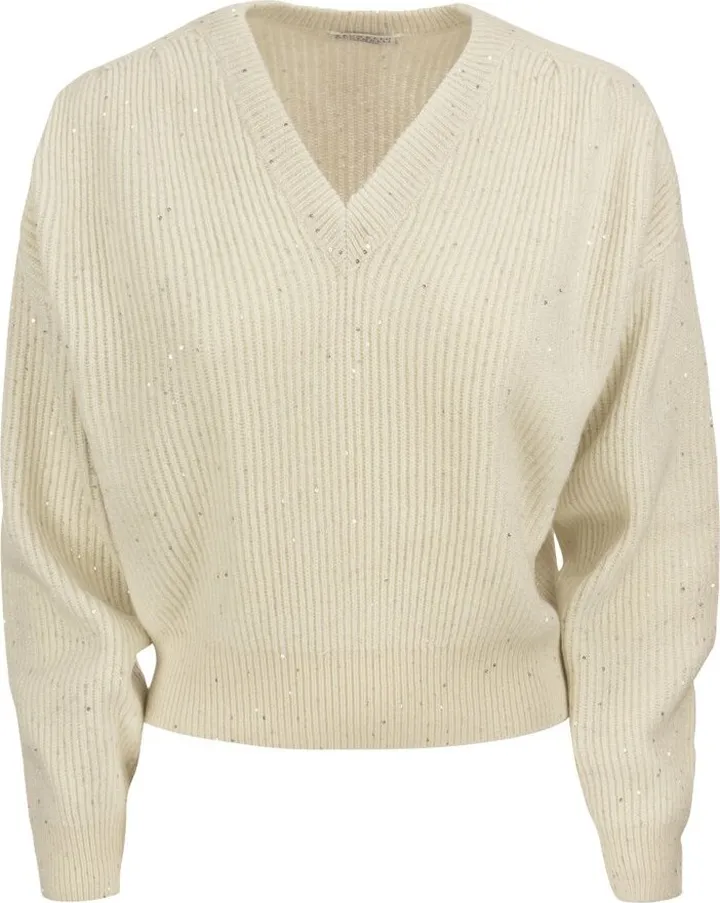 Brunello Cucinelli Sequin-Embellished V-Neck Jumper