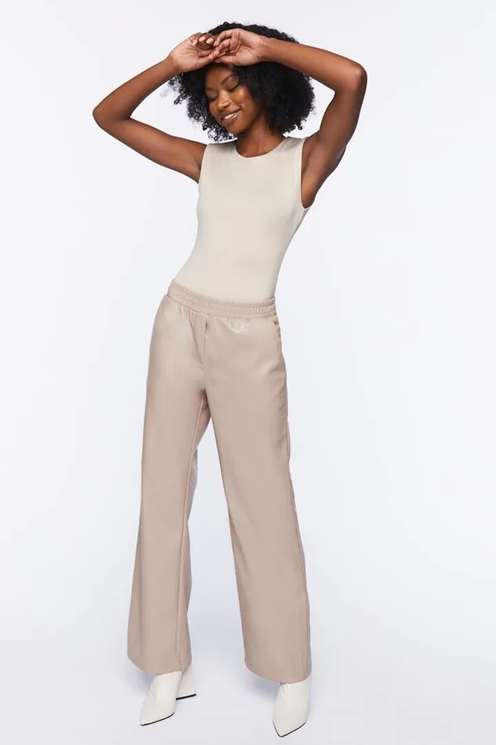 Faux Leather Straight-Leg Pants
