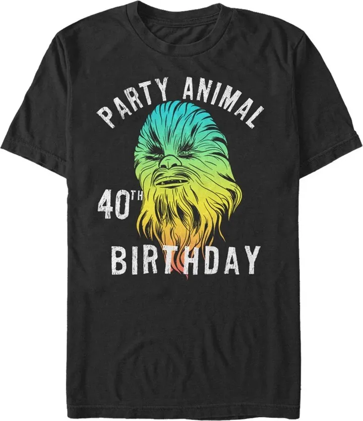 Men's Star Wars Chewie Party Animal 40th Birthday Color Portrait T-Shirt - Black - Large