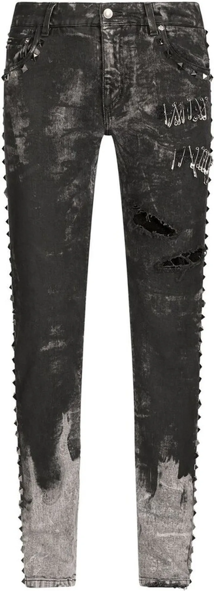 Distressed Studded Slim-Fit Jeans