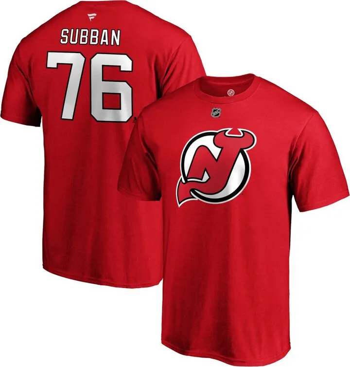 Men's P.k. Subban Red New Jersey Devils Authentic Stack Name and Number T-shirt