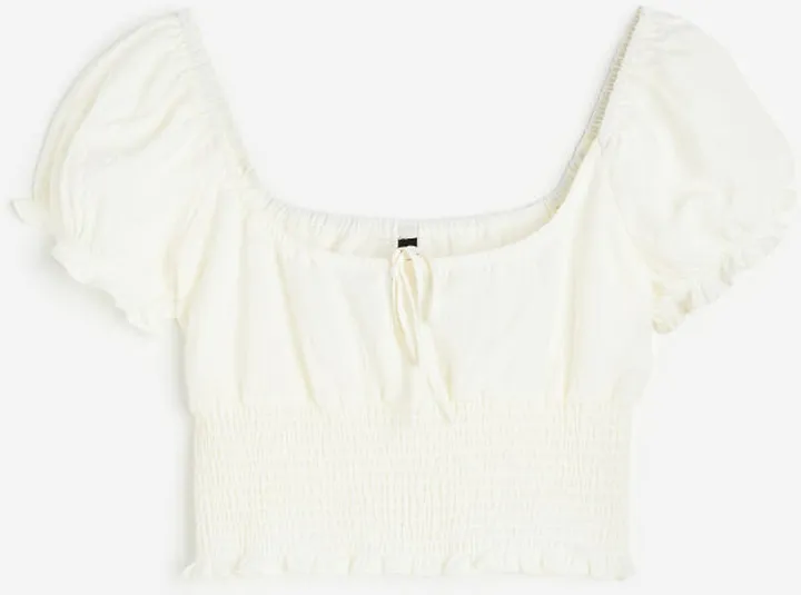 Puff-sleeved Smocked Blouse
