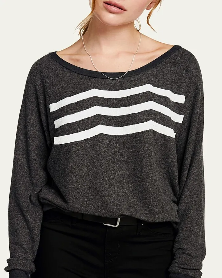 Waves Boat-Neck Long-Sleeve Pullover Top