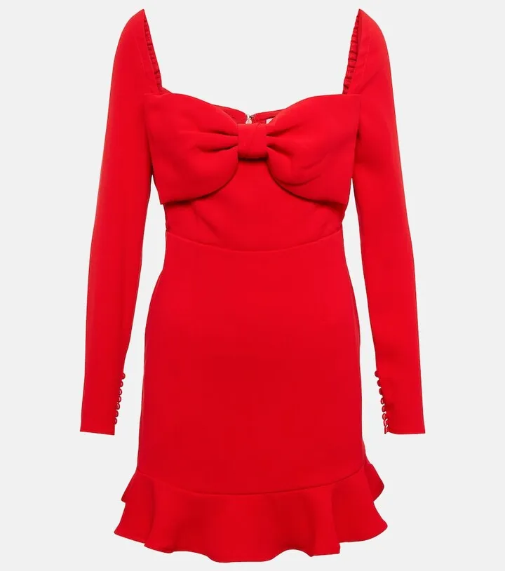 Bow-embellished crepe minidress