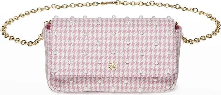 Belen Pearly Houndstooth Chain Belt Bag