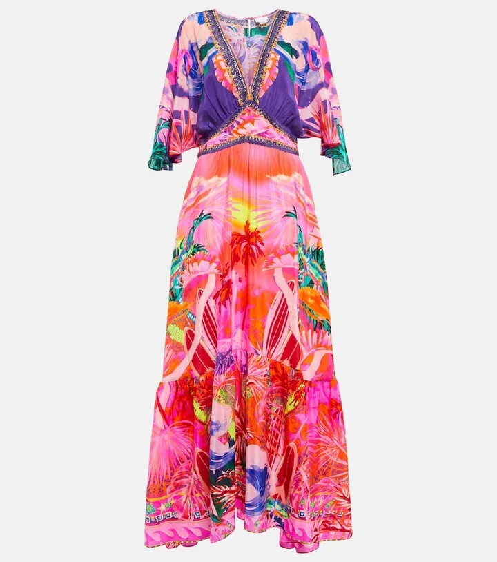 Embellished silk maxi dress