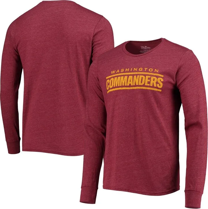 Men's Washington Commanders Majestic Threads Burgundy Wordmark Tri-Blend Long Sleeve T-shirt
