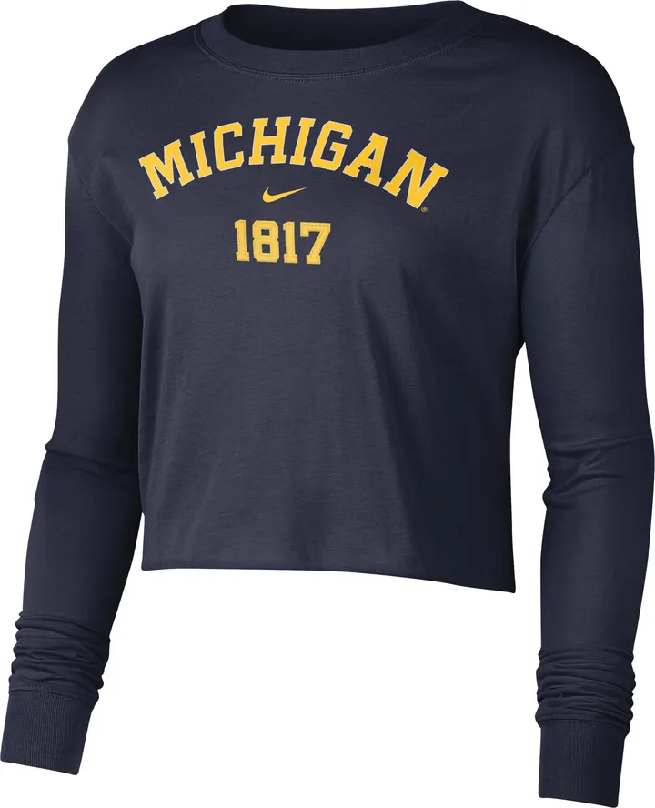 Nike Women's College (Michigan) Long-Sleeve Cropped T-Shirt in Blue