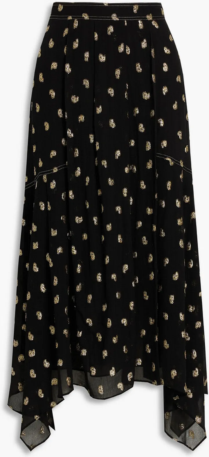 Pleated metallic fil coupé chiffon midi skirt
