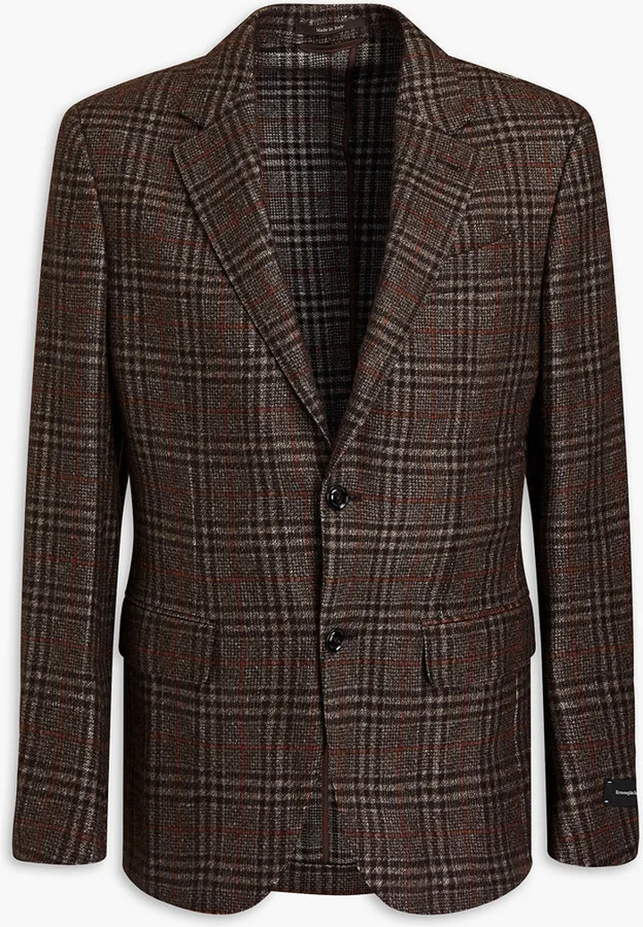 Checked silk and cashmere-blend tweed blazer