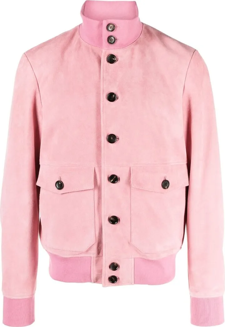 Pink Button-Up Leather Jacket