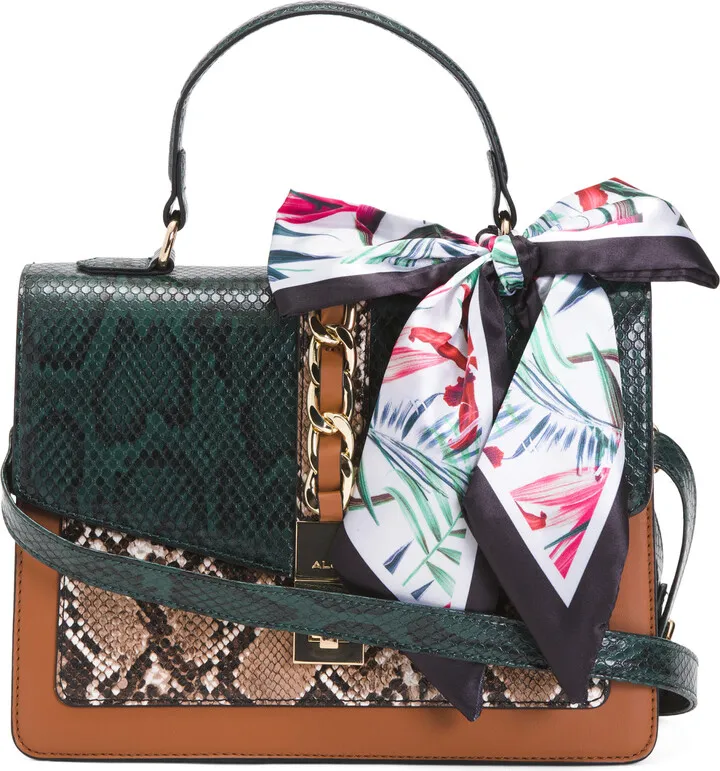 Cailla Top Handle Croc Shoulder Bag With Scarf