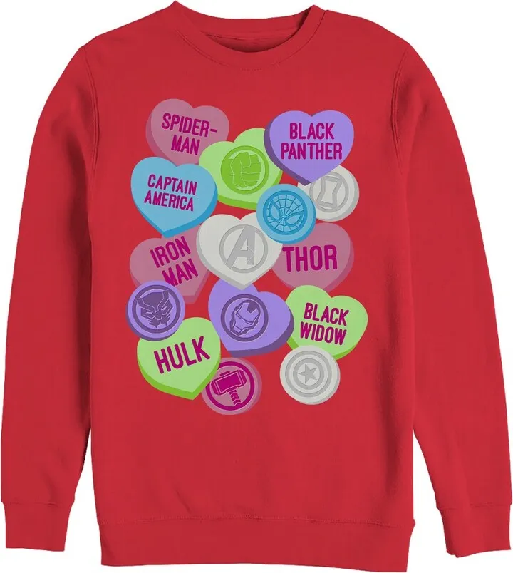 Men's Marvel Valentine's Day Candy Heart Heroes Sweatshirt - Red - 2X Large