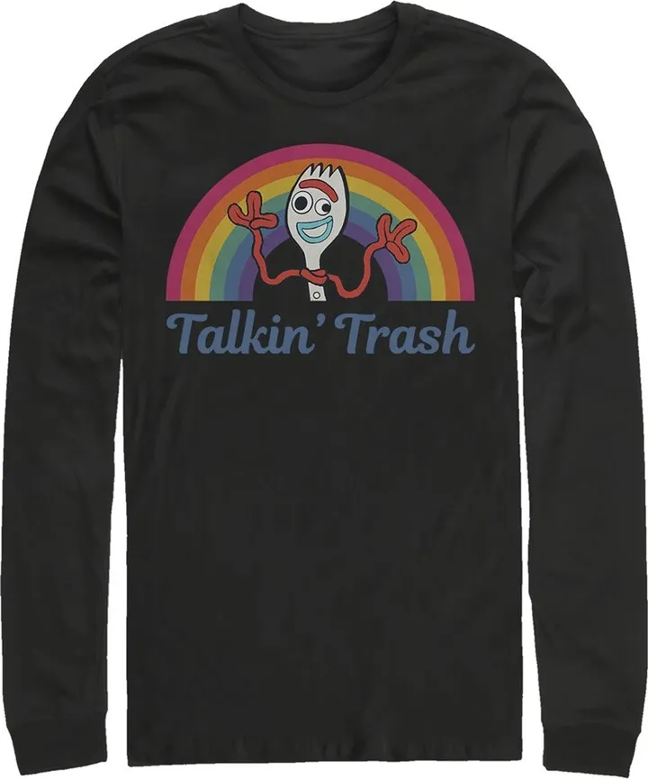 Men's Toy Story Forky Talkin' Trash Rainbow Long Sleeve Shirt - Black - Small