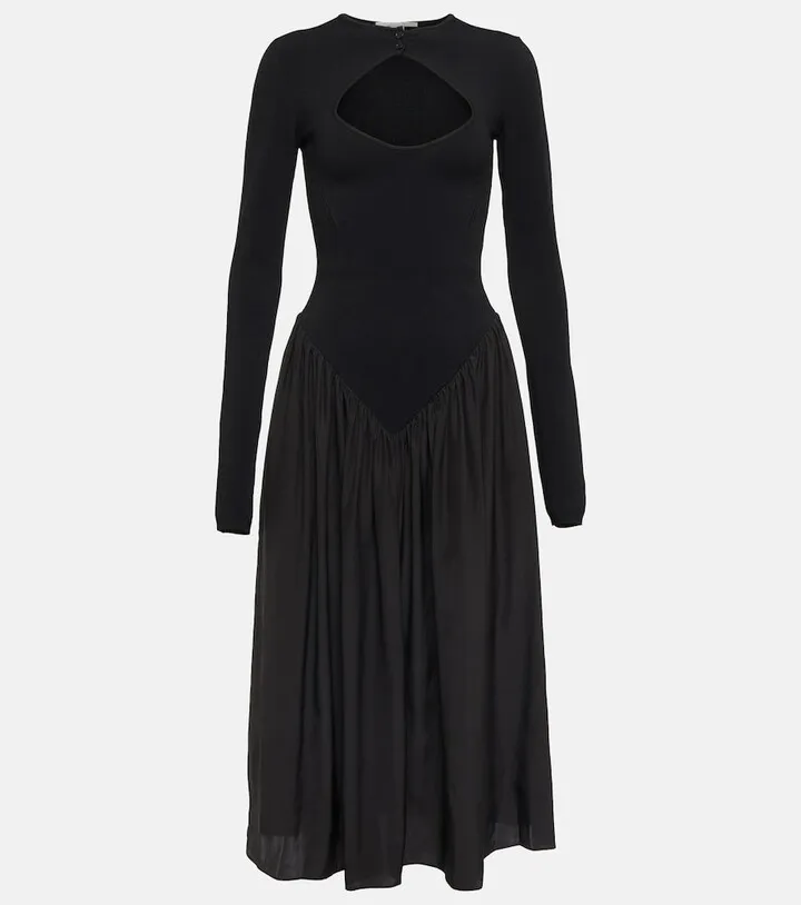 Cutout silk-trimmed midi dress