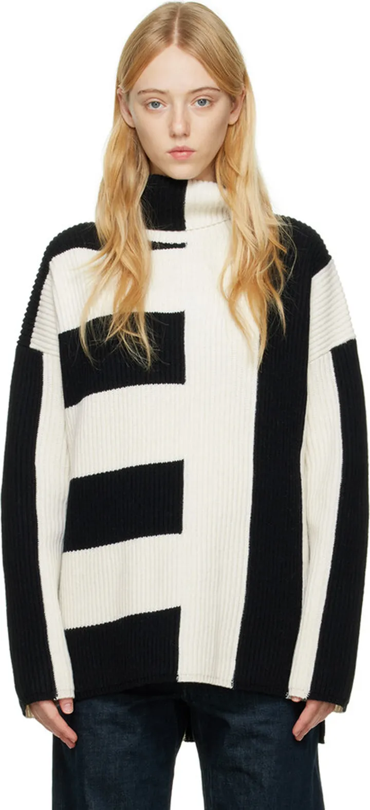 Joseph Black & White Graphic Turtleneck