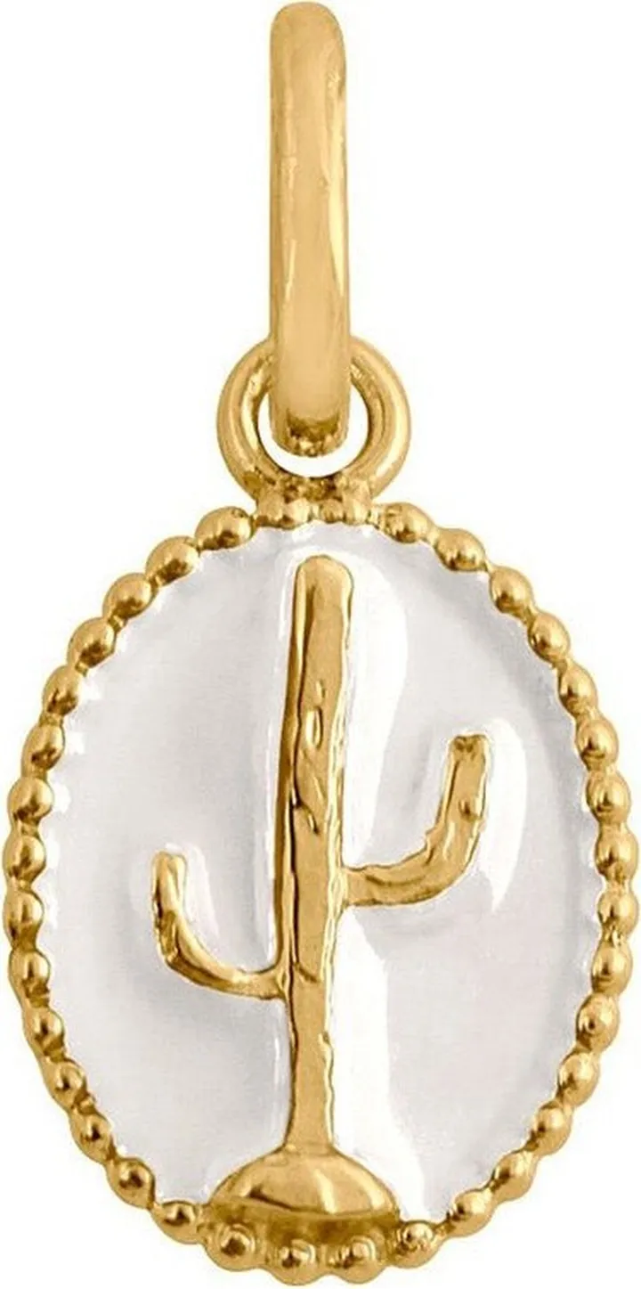 White Resin Cactus Yellow Gold Charm